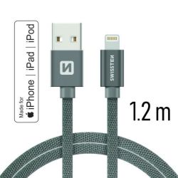 Swissten adat- s tltkbel textil bevonattal, USB/lightning MFI, 1,2 m szrke