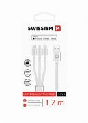 Swissten 3in1 univerzlis adat- s tltkbel (lightning MFI, Type-C, mikro USB) 1,2 m, ezst